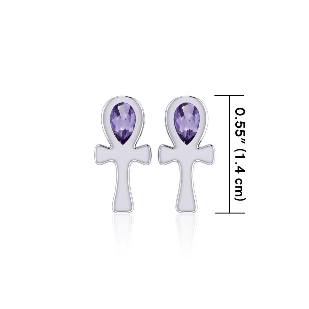 The cross of life ~ Sterling Silver Ankh Post Earrings with Gemstone TE2026 - Jewelry
