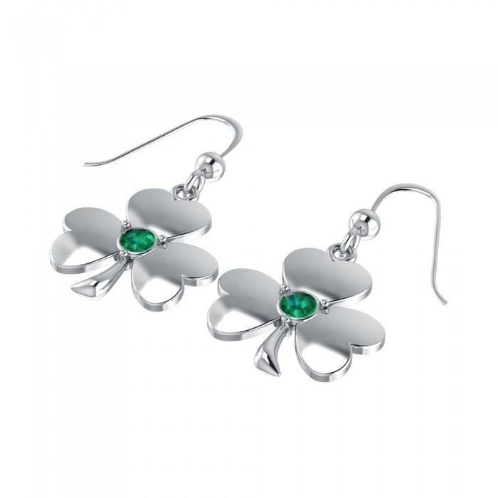A symbolic charm in Irish culture ~ Sterling Silver Jewelry Shamrock Hook Earrings TE2811 - Jewelry