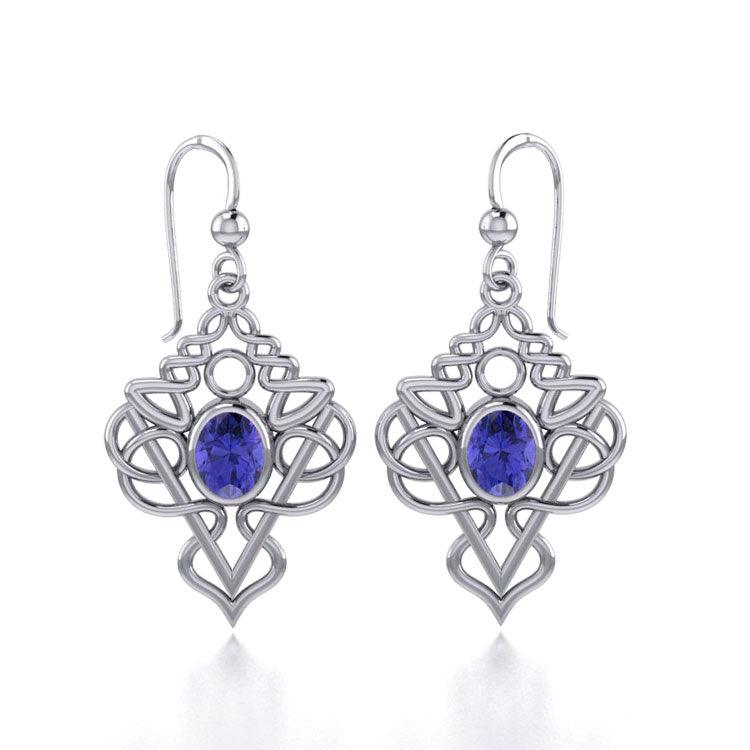 True Celtic pride ~ Sterling Silver Jewelry Scottish Thistle Hook Earrings with a Sparkling Gemstone TE593 - Jewelry