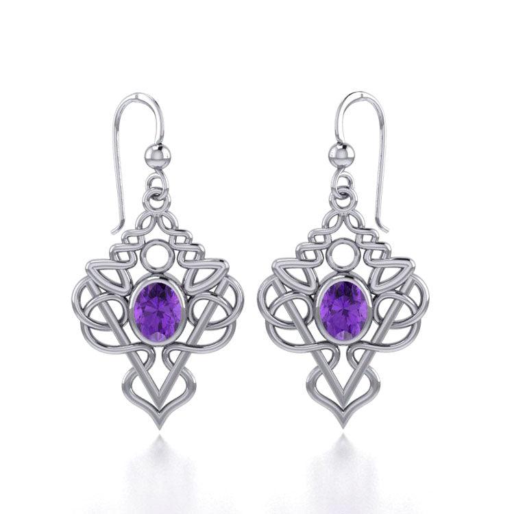 True Celtic pride ~ Sterling Silver Jewelry Scottish Thistle Hook Earrings with a Sparkling Gemstone TE593 - Jewelry