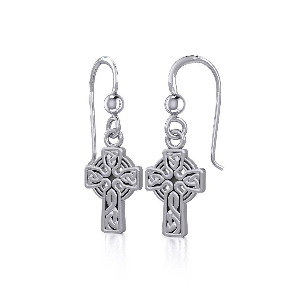 Celtic Knotwork Cross Silver Earrings TE907 - Jewelry