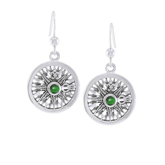 Celtic Knots Compass Silver Earrings with Gemstone TER035 - Jewelry