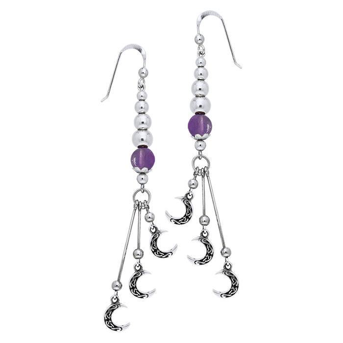 Celtic Knotwork Silver Crescent Moon Earrings TER100 - Jewelry