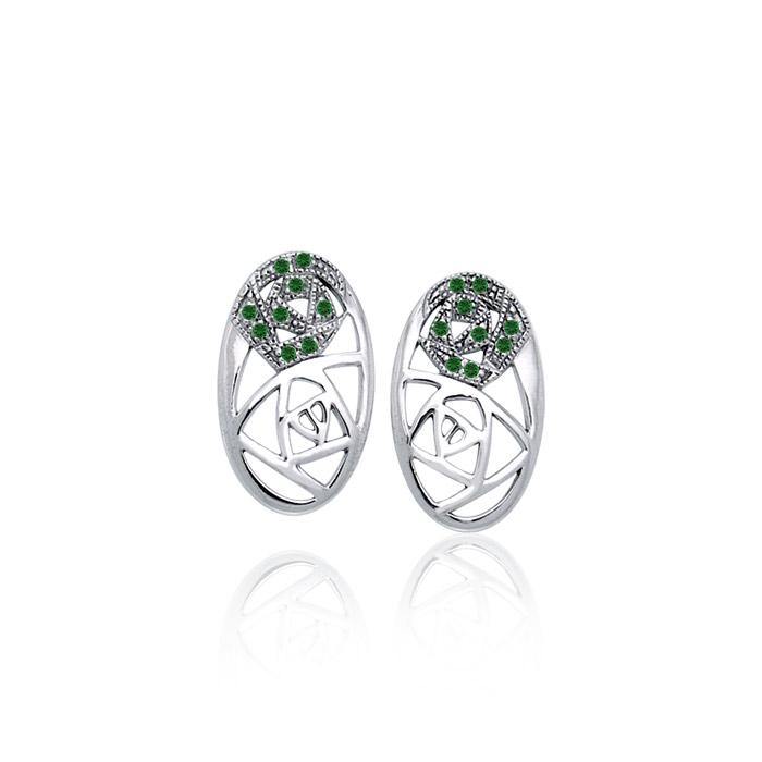 Abstract Elegance Silver Post Earrings with Gems TER1182 - Jewelry