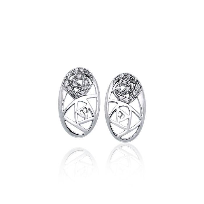 Abstract Elegance Silver Post Earrings with Gems TER1182 - Jewelry