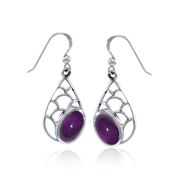 Teardrop Shape Silver Earrings with Gemstone TER1246 - Jewelry