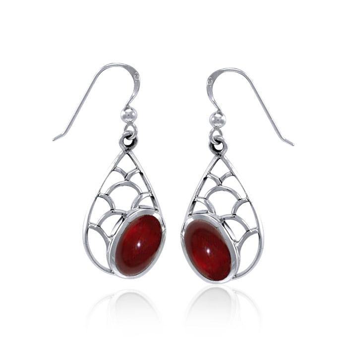 Teardrop Shape Silver Earrings with Gemstone TER1246 - Jewelry