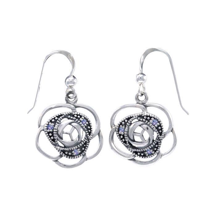 Blooming Rose Silver Earrings with Gems TER1265 - Jewelry