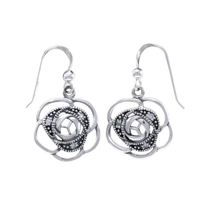 Blooming Rose Silver Earrings with Gems TER1265 - Jewelry