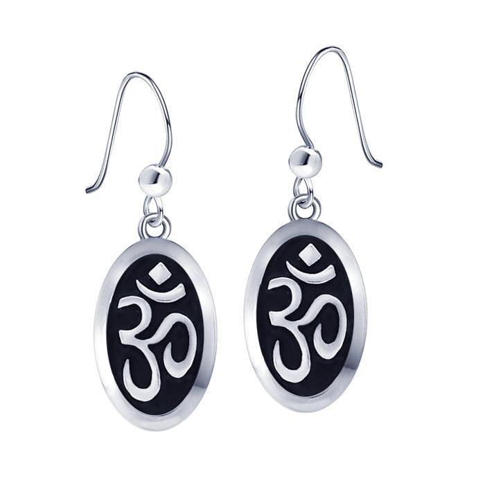Oval Om Silver Earrings TER1378 - Jewelry
