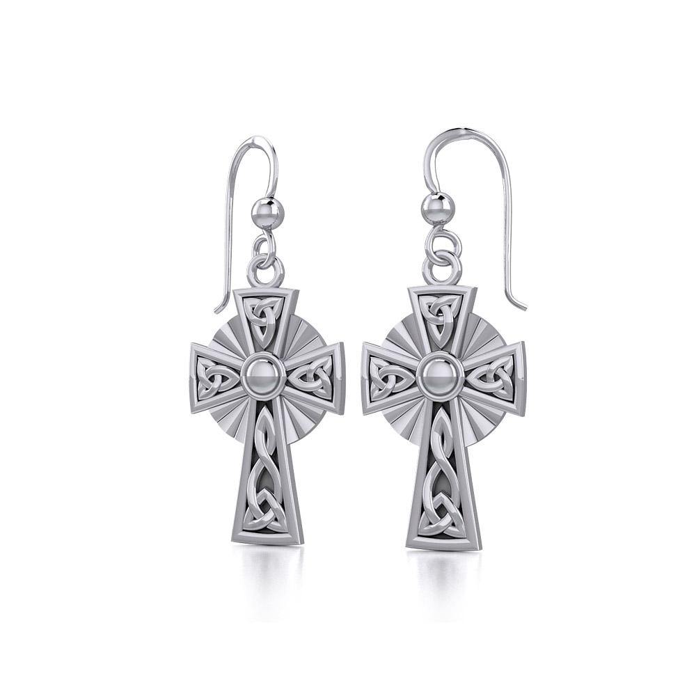 Modern Celtic Cross Silver Earrings TER1381 - Jewelry