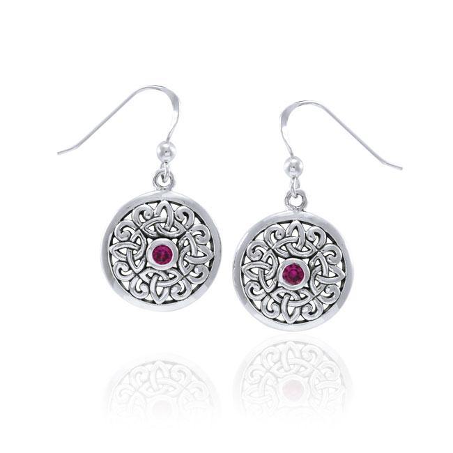 Celtic Flower with Gemstone Silver Earrings TER1387 - Jewelry
