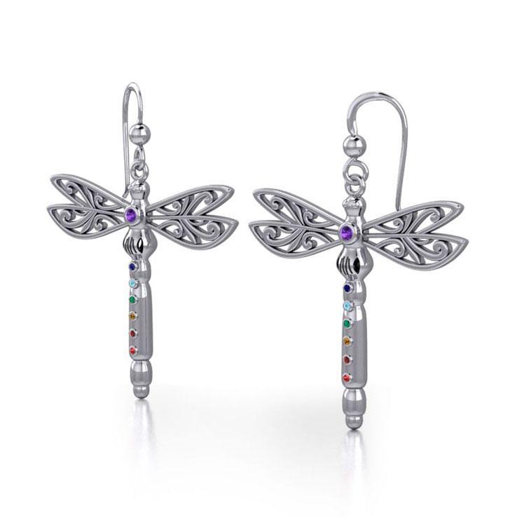 Spiritual Dragonfly Silver Earrings with Chakra Gemstone TER1693 - Jewelry