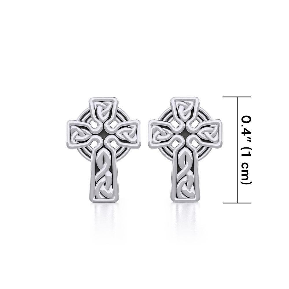 Irish Celtic Cross Sterling Silver Post Earrings TER1751 - Jewelry