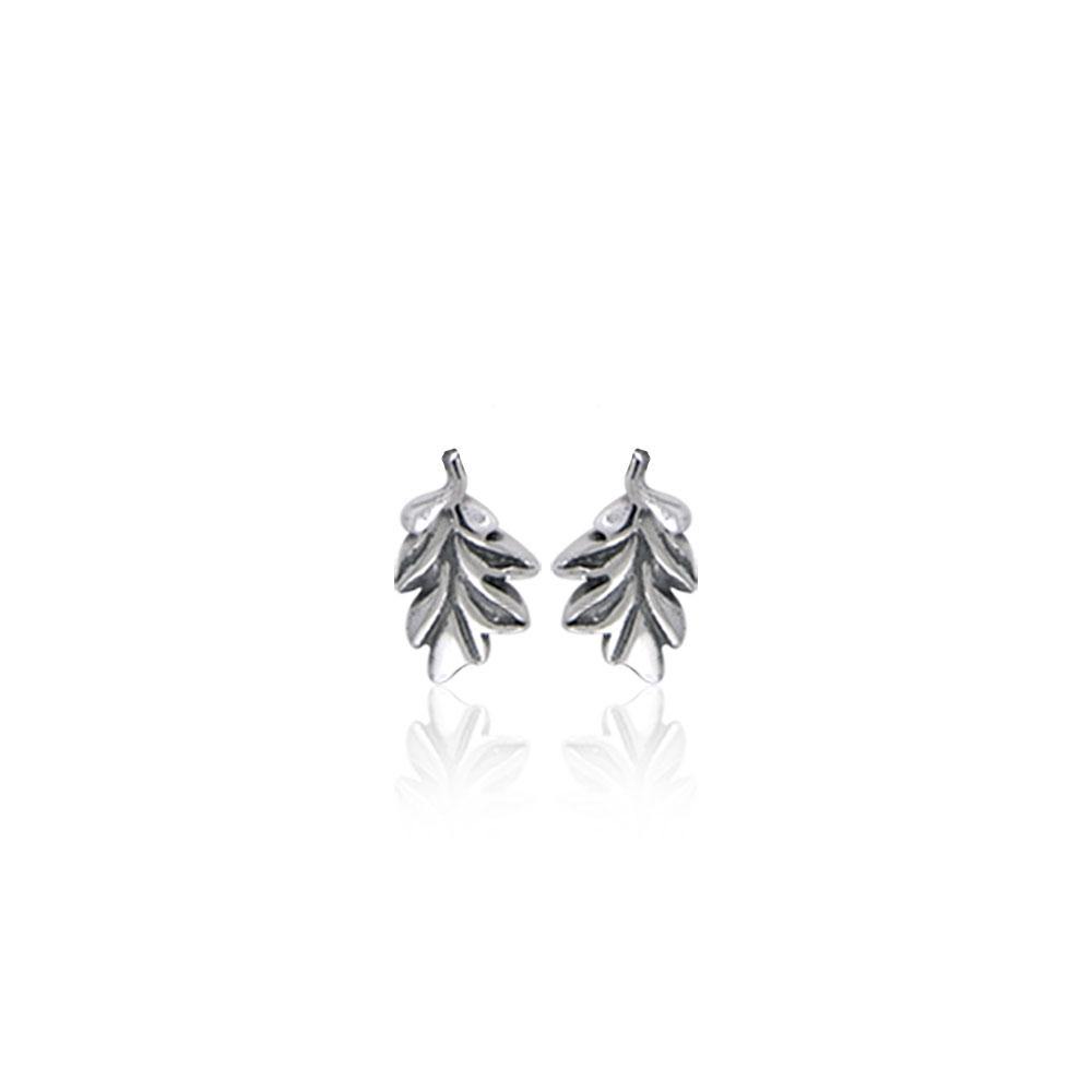 Oak Leaves Silver Post Earrings TER1753 - Jewelry