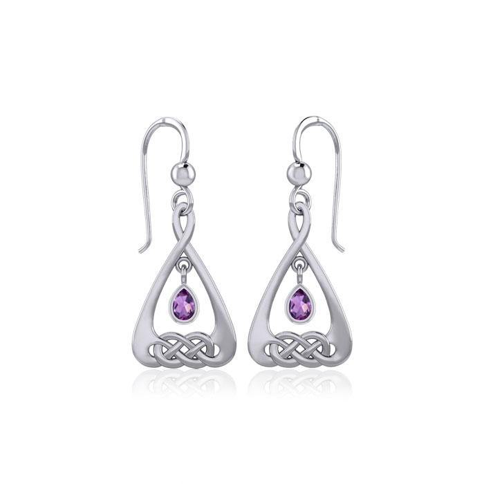 Celtic Knot Silver Earrings with Dangling Gemstone TER1794 - Jewelry