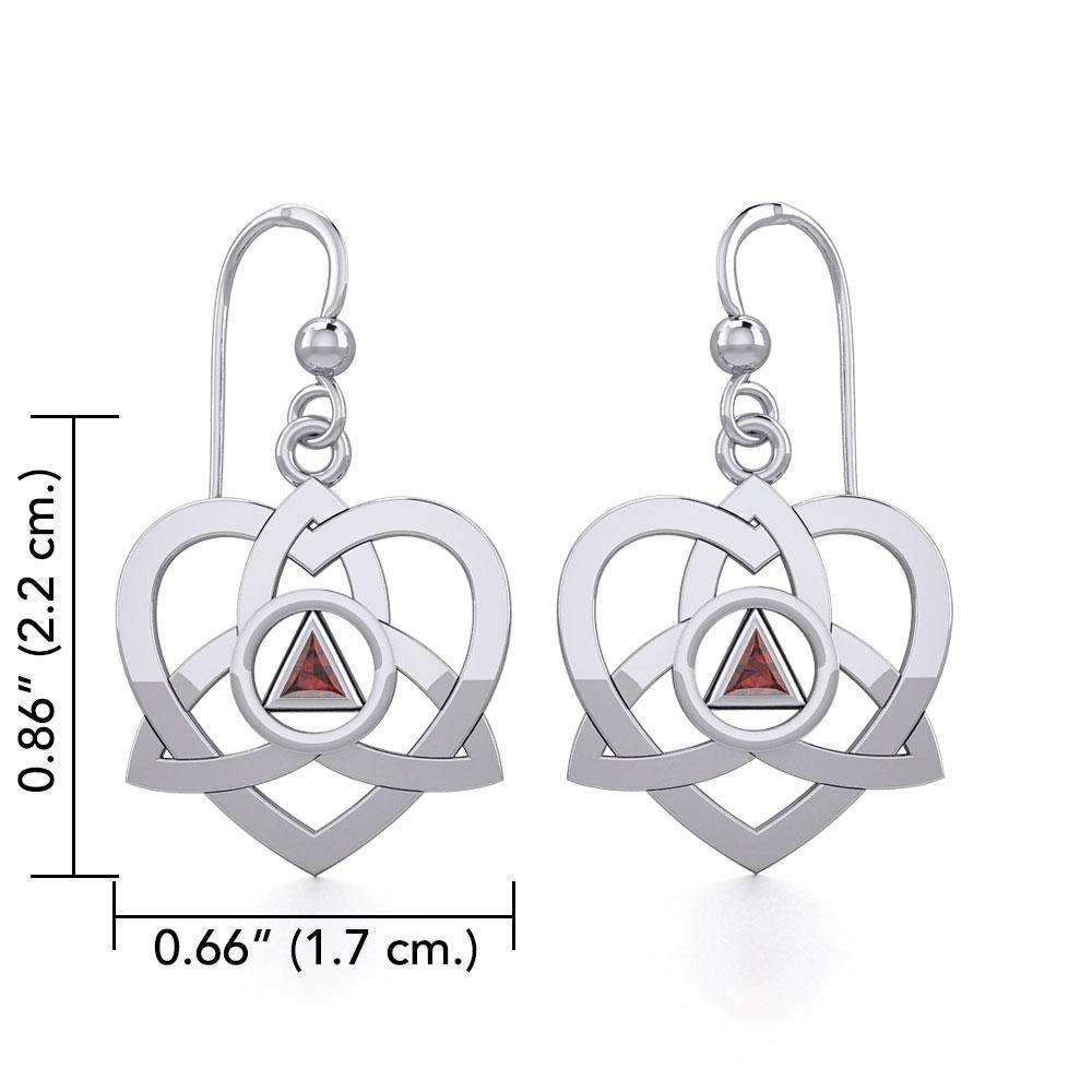 Silver Celtic Trinity Heart Earrings with Inlaid Recovery Symbol TER1802 - Jewelry