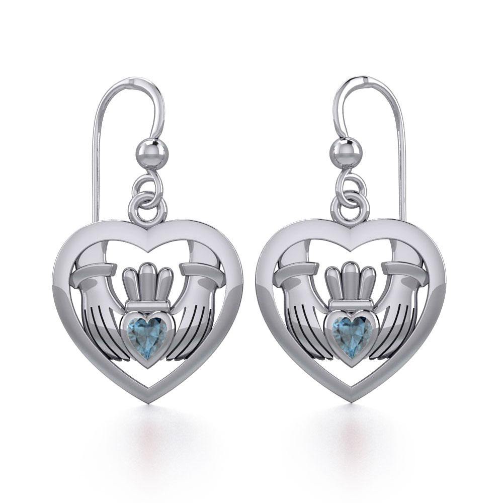 Claddagh in Heart Silver Earrings with Gemstone TER1826 - Jewelry