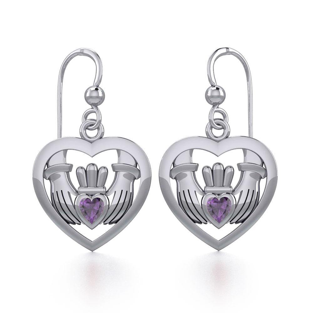 Claddagh in Heart Silver Earrings with Gemstone TER1826 - Jewelry