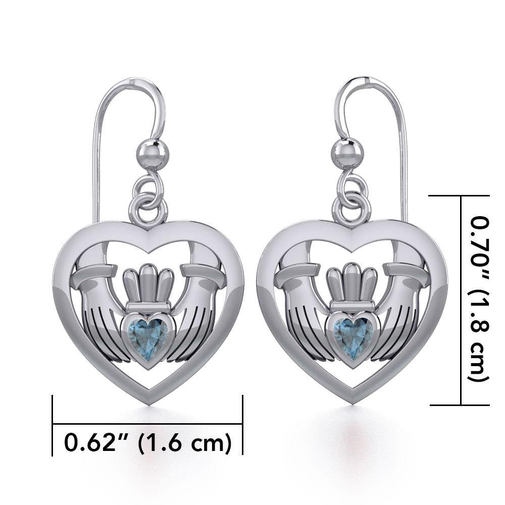 Claddagh in Heart Silver Earrings with Gemstone TER1826 - Jewelry