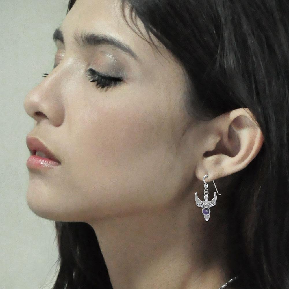 Goddess with Crescent Moon Silver Earrings with Gemstone TER1829 - Jewelry