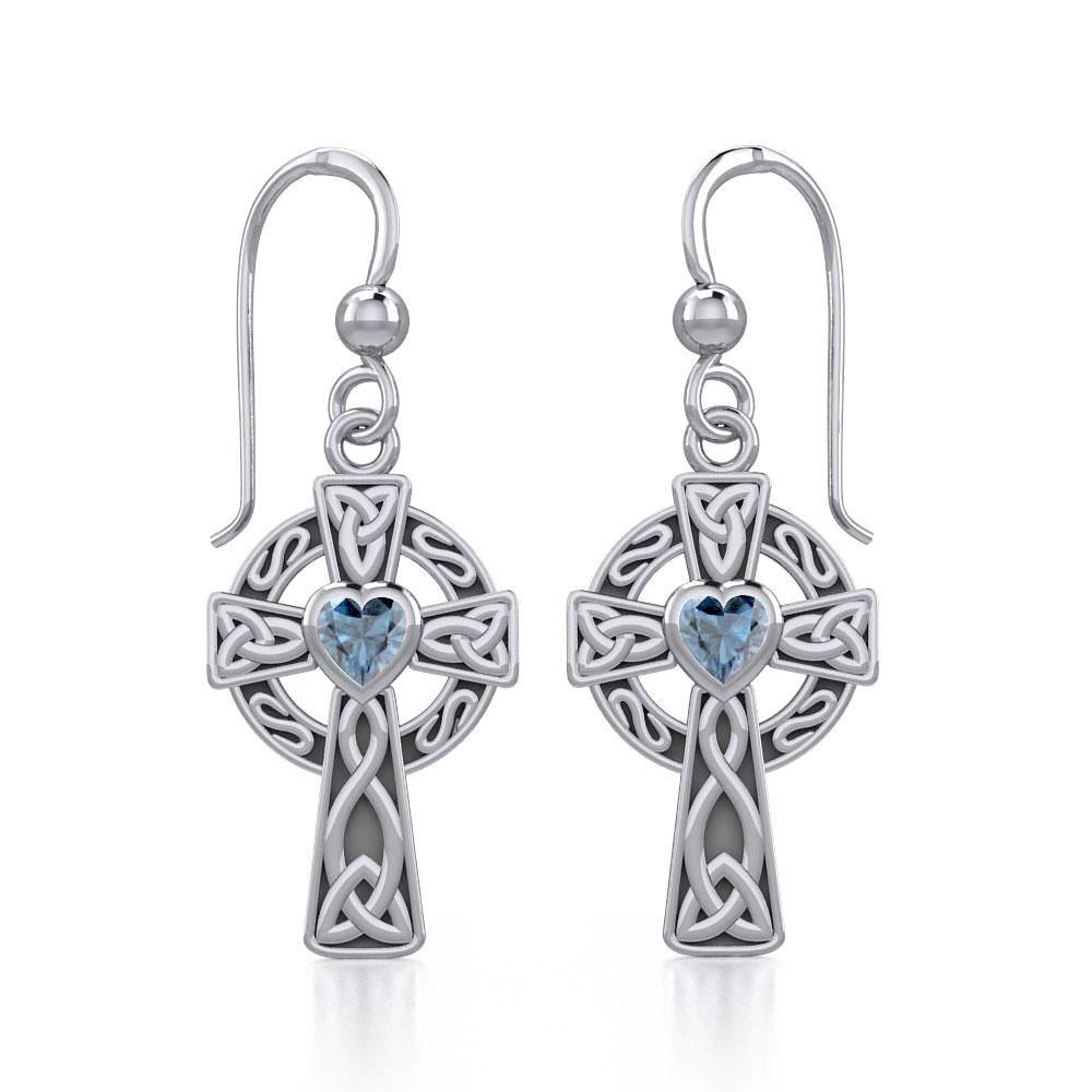 Celtic Cross Silver Earrings with Heart Gemstone TER1833 - Jewelry