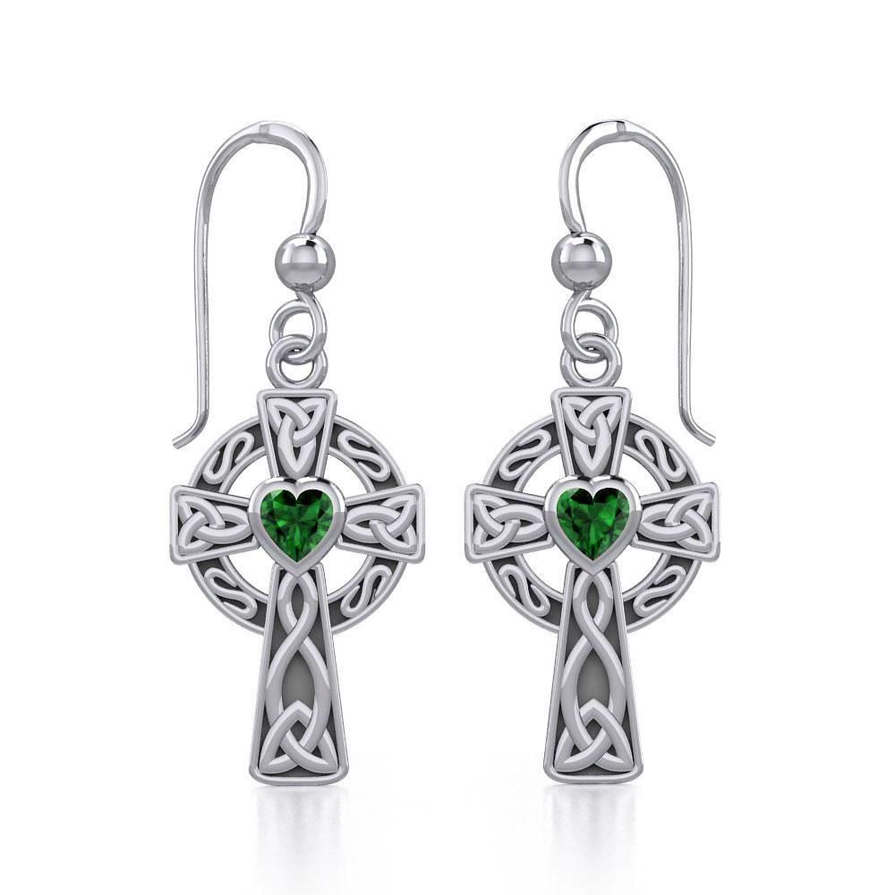 Celtic Cross Silver Earrings with Heart Gemstone TER1833 - Jewelry