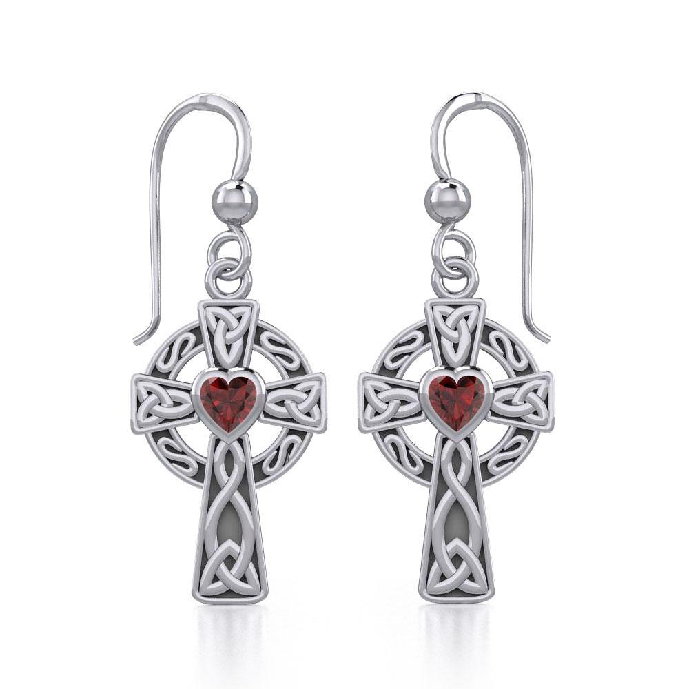 Celtic Cross Silver Earrings with Heart Gemstone TER1833 - Jewelry