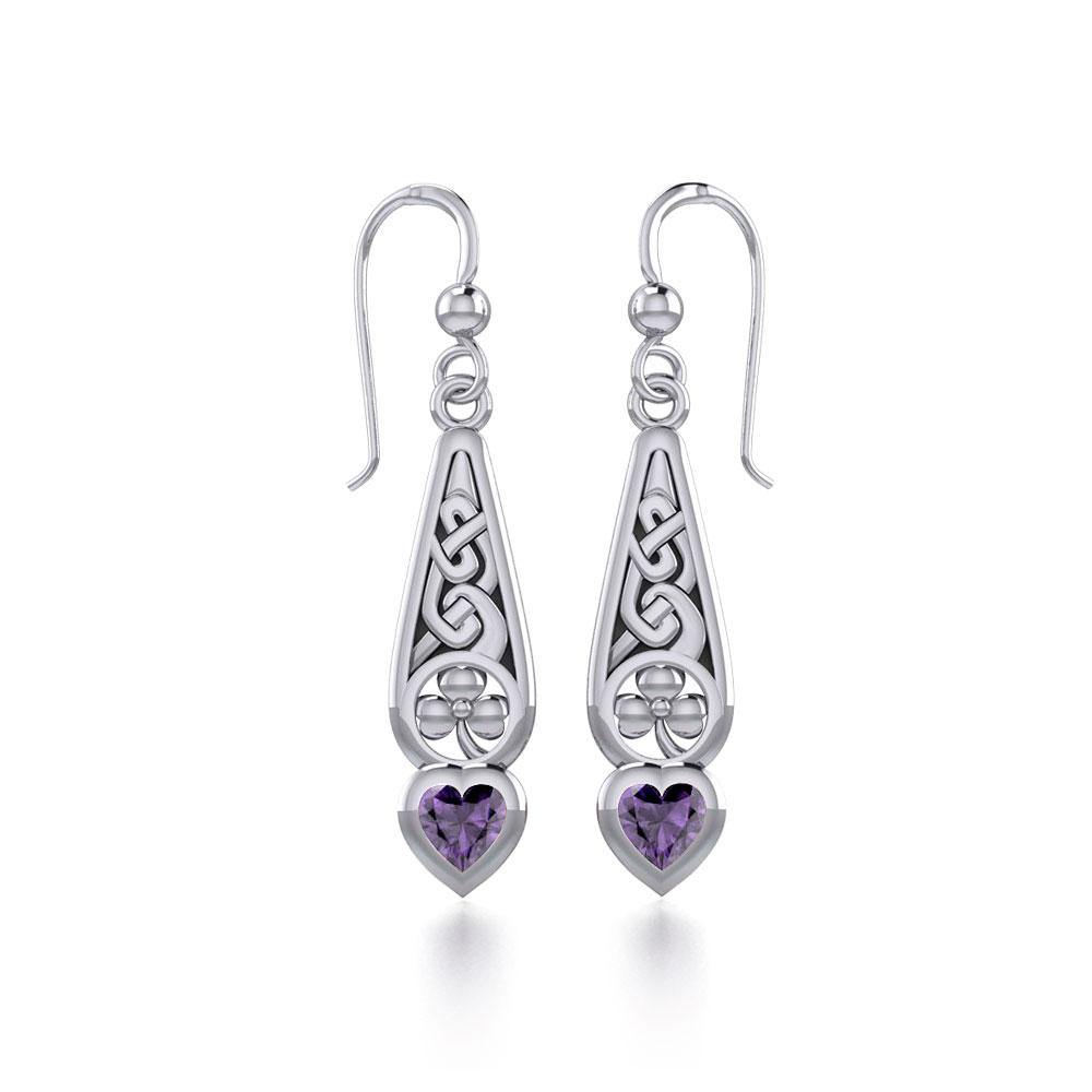 Celtic Knotwork Silver Shamrock Earrings with Heart Gemstone TER1834 - Jewelry
