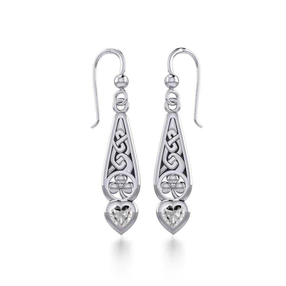 Celtic Knotwork Silver Shamrock Earrings with Heart Gemstone TER1834 - Jewelry