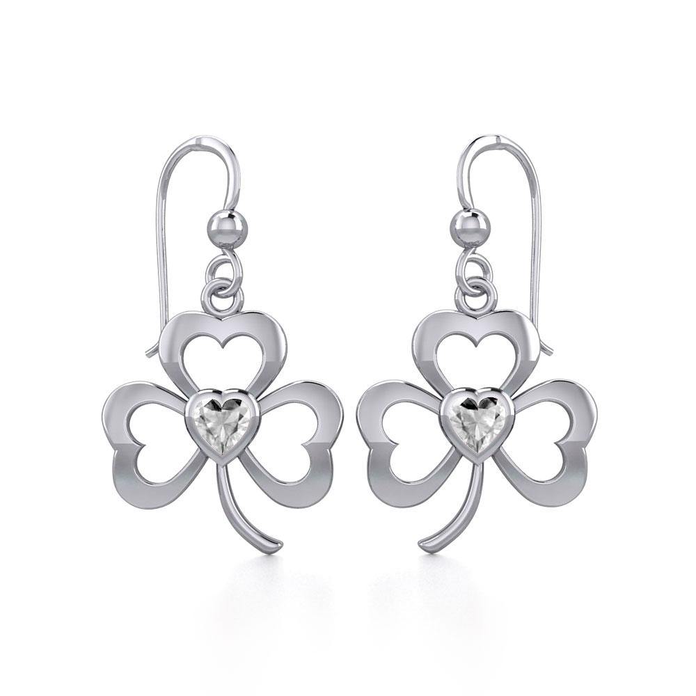 Silver Shamrock Earrings with Heart Gemstone TER1835 - Jewelry