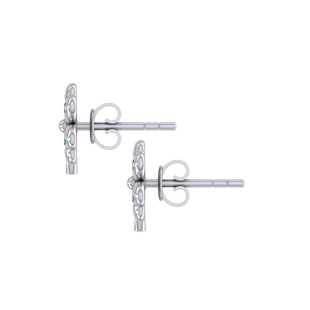 Lucky Four Leaf Clover Silver Post Earrings with Gemstone TER1844 - Jewelry