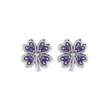 Lucky Four Leaf Clover Silver Post Earrings with Gemstone TER1844 - Jewelry