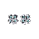 Lucky Four Leaf Clover Silver Post Earrings with Gemstone TER1844 - Jewelry