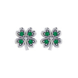 Lucky Four Leaf Clover Silver Post Earrings with Gemstone TER1844 - Jewelry