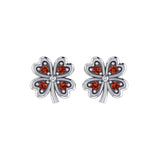 Lucky Four Leaf Clover Silver Post Earrings with Gemstone TER1844 - Jewelry