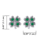 Lucky Four Leaf Clover Silver Post Earrings with Gemstone TER1844 - Jewelry