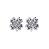 Lucky Four Leaf Clover Silver Post Earrings with Gemstone TER1844 - Jewelry