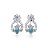 Lucky Four Leaf Clover on Claddagh Silver Post Earrings with stone TER1849 - Jewelry