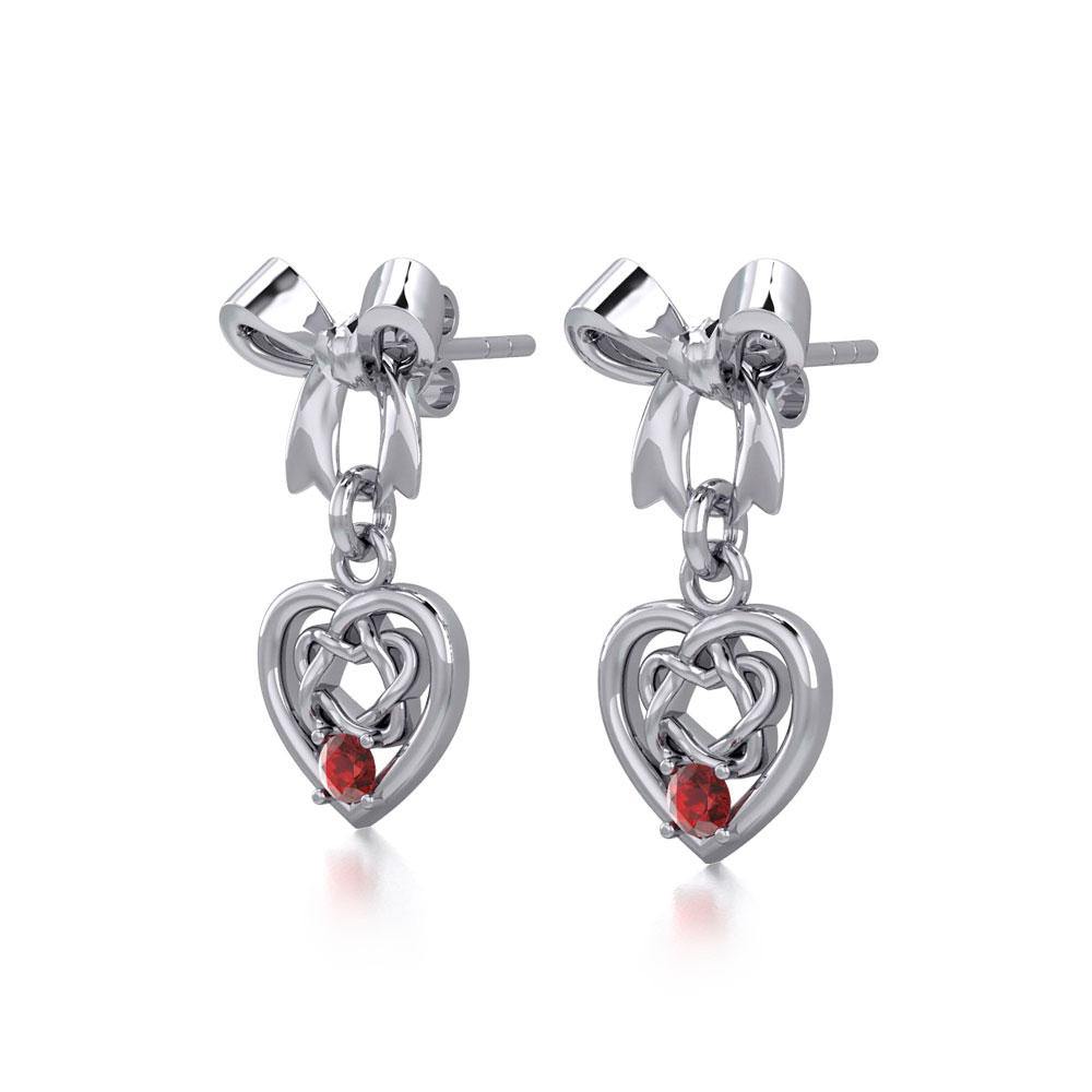 Ribbon with Dangling Gemstone Celtic Heart Silver Post Earrings TER1857 - Jewelry