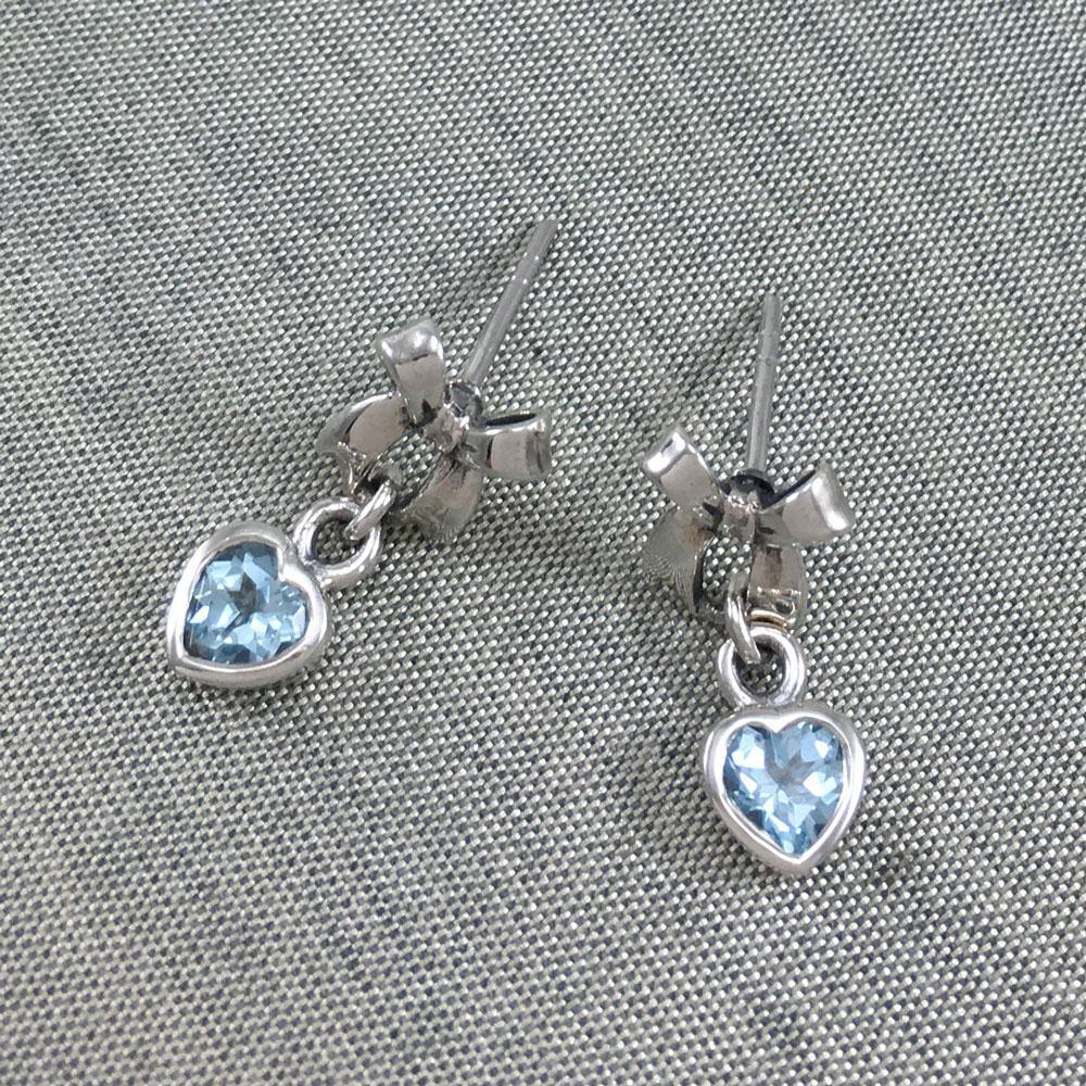 Ribbon with Dangling Gemstone Heart Silver Post Earrings TER1858 - Jewelry