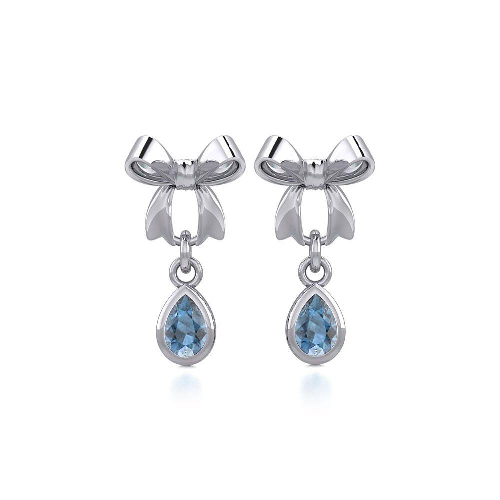 Ribbon with Dangling Teardrop Gemstone Silver Post Earrings TER1859 - Jewelry