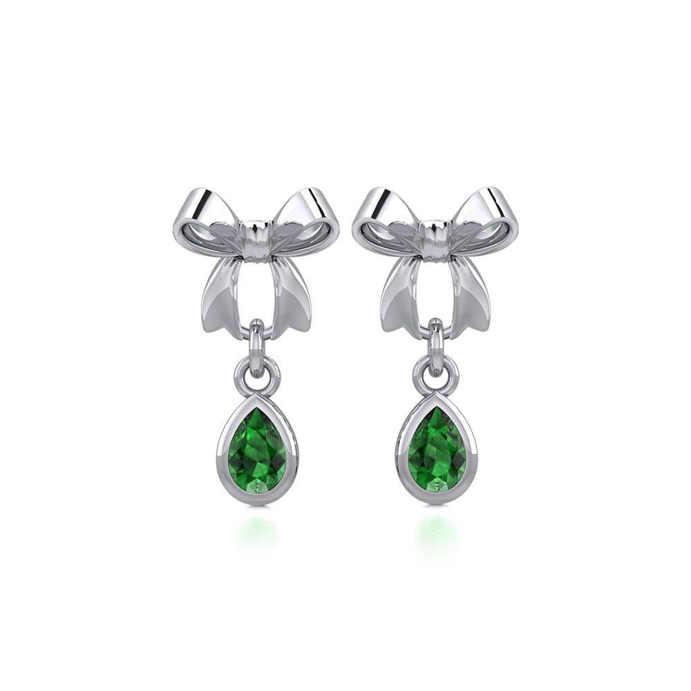 Ribbon with Dangling Teardrop Gemstone Silver Post Earrings TER1859 - Jewelry