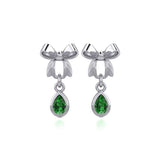 Ribbon with Dangling Teardrop Gemstone Silver Post Earrings TER1859 - Jewelry