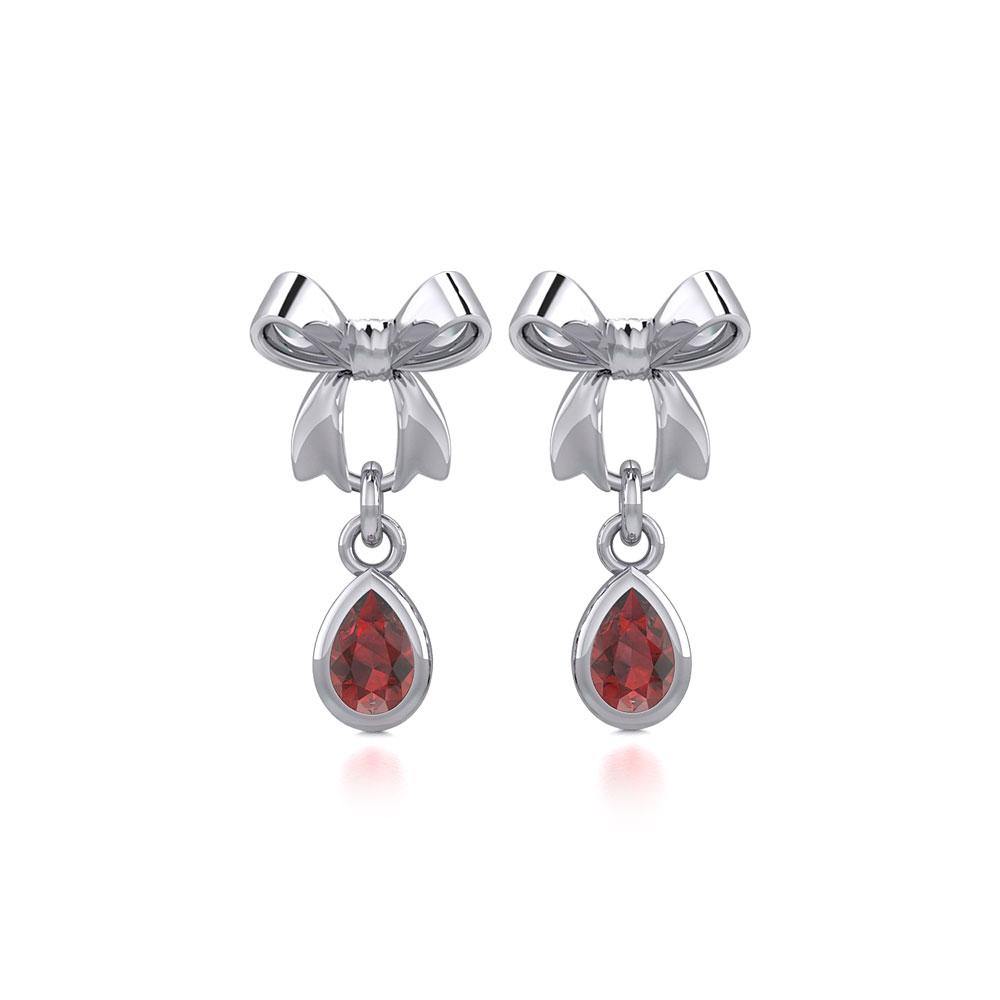 Ribbon with Dangling Teardrop Gemstone Silver Post Earrings TER1859 - Jewelry