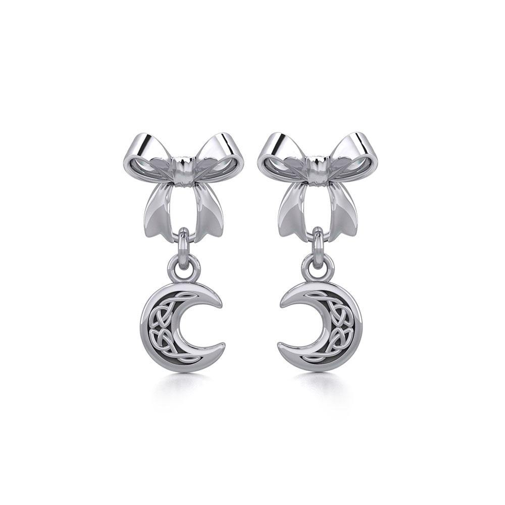 Ribbon with Dangling Celtic Crescent Moon Silver Post Earrings TER1865 - Jewelry