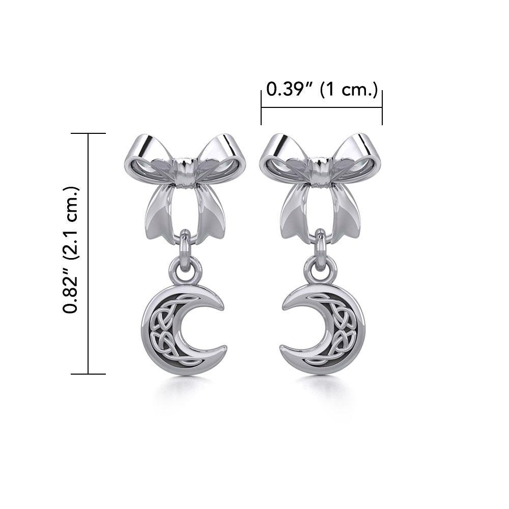 Ribbon with Dangling Celtic Crescent Moon Silver Post Earrings TER1865 - Jewelry