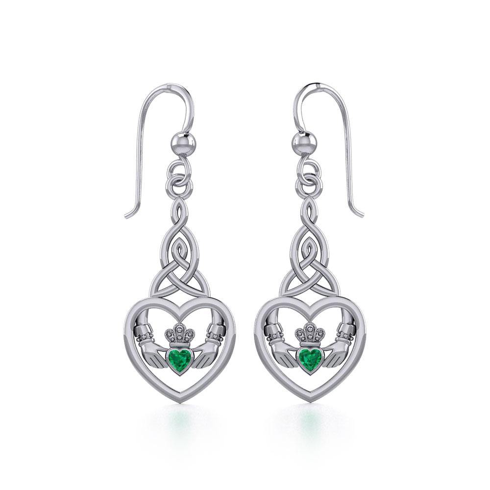 Heart Claddagh with Celtic Trinity Knot Silver Earrings with Gemstone TER1882 - Jewelry
