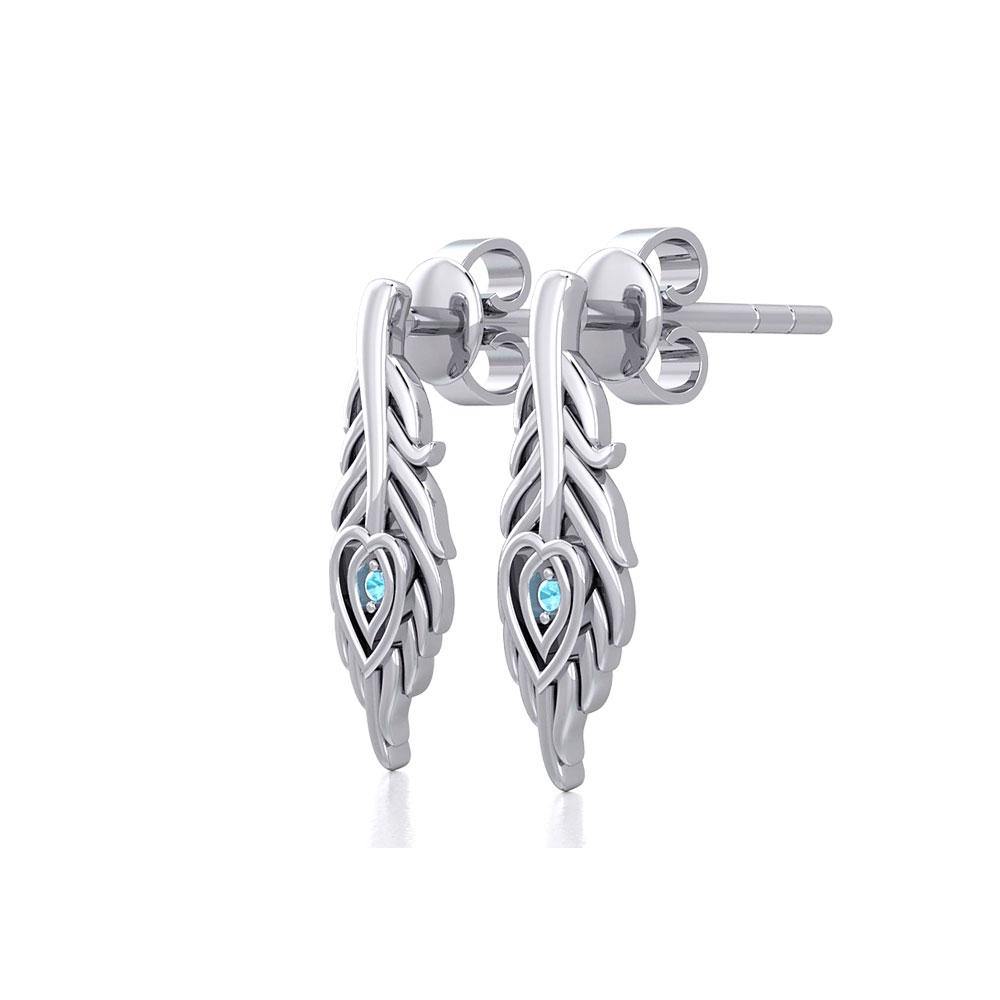 Peacock Tail Silver Post Earrings with Gemstone TER1916 - Jewelry