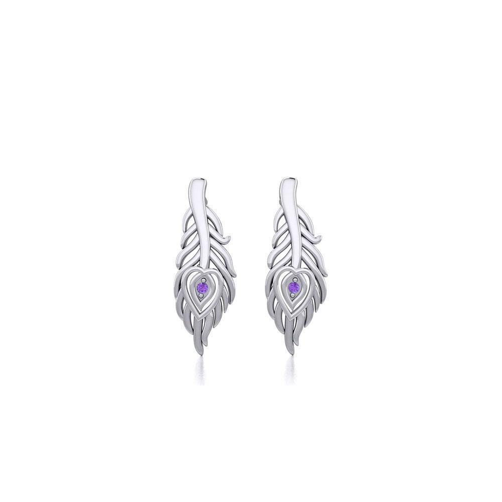 Peacock Tail Silver Post Earrings with Gemstone TER1916 - Jewelry